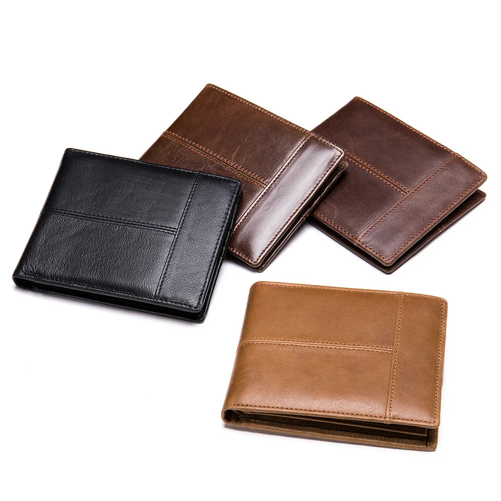 COWHERD Good Quality Genuine Cowhide Leather Men's Short Wallets Retro Business Style RFID Protected Anti-Theft Multifunctional
