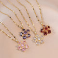 AA016252 Wholesale Rotatable Big Flower Necklace Cubic Zircon High Quality Stainless Steel Chain Necklace for Women