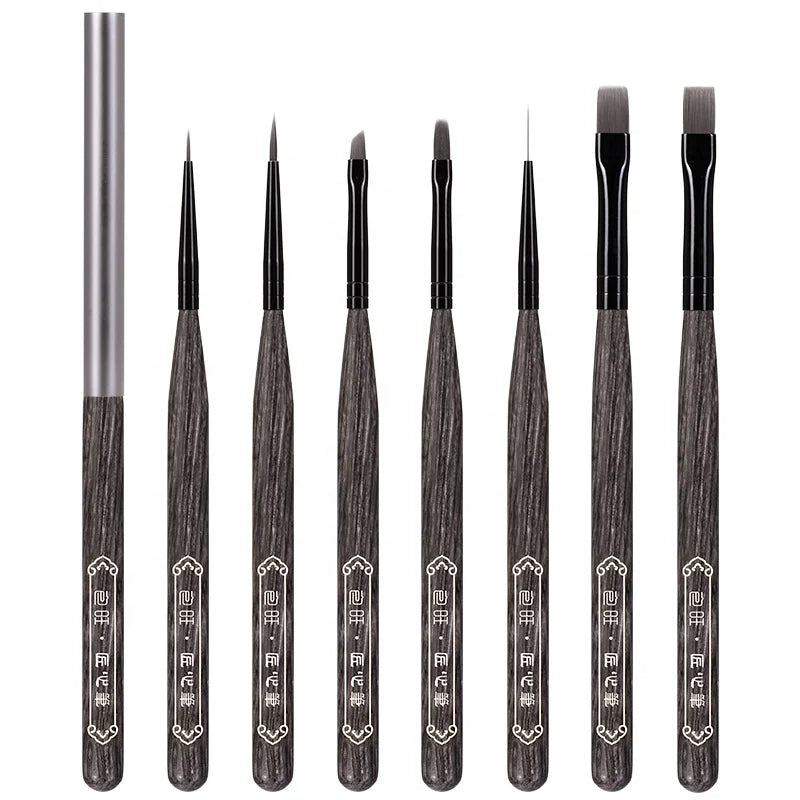 A Set of 7pcs Popular Gel Liner Brush with PBT Nylon Hair and Gray Wooden Handle Nail Art Brush by Nail Brush Manufacturer BW59