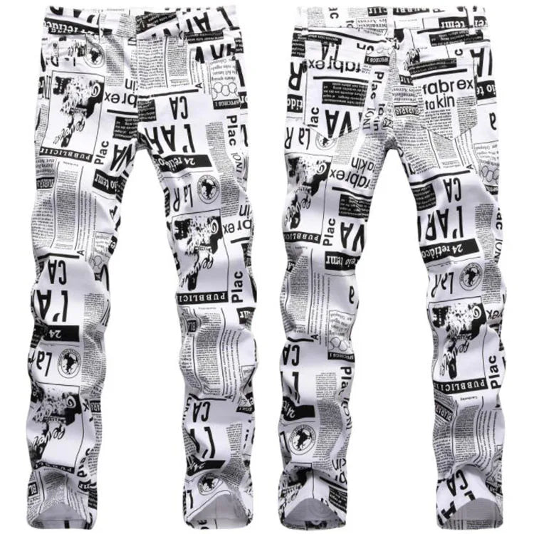 Korean Style Men Jeans Causal 3D Letter Printing Design Young Man Jeans Fashion Slim Male Denim Pants