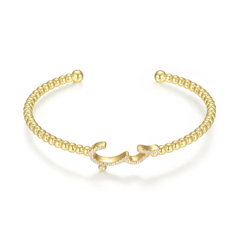 Kirin Jewelry 18K Gold Plated 925 Sterling Silver Tennis Bracelet Beaded Zircon Open Cuff Bangle for Gifts or Engagement