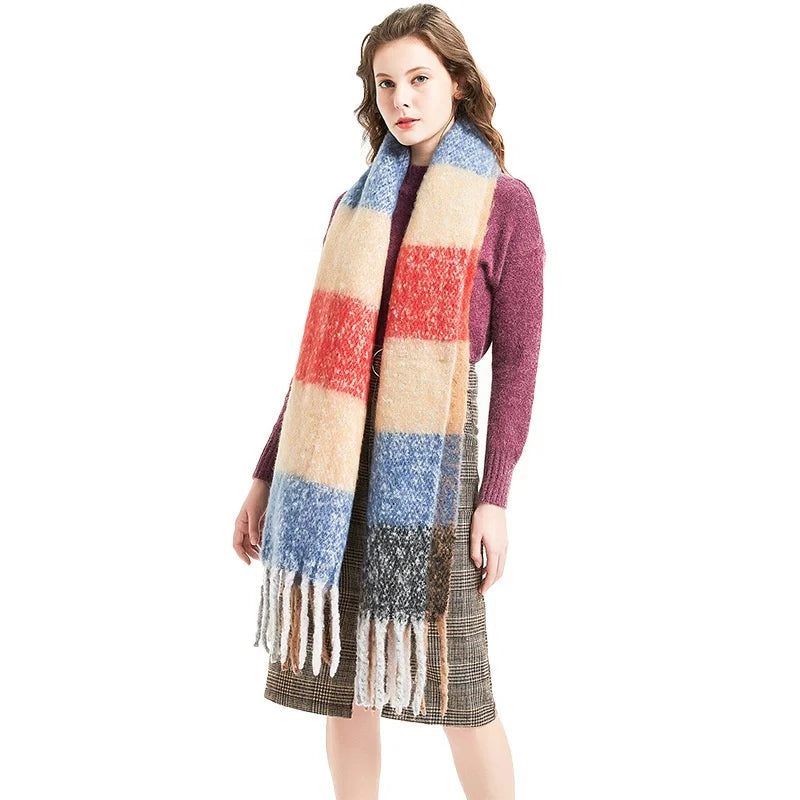 Womens Check Scarf Large Long Blanket Soft Wrap Shawl With Tassel Winter Scarves Classic Latest Scarf Designs 1 Pc / Polybag