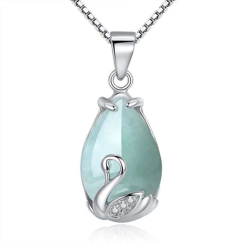 Jadeite Factory Wholesale 925 Silver Inlaid Natural Swan Jade Pendant Necklace Simple Necklace Female
