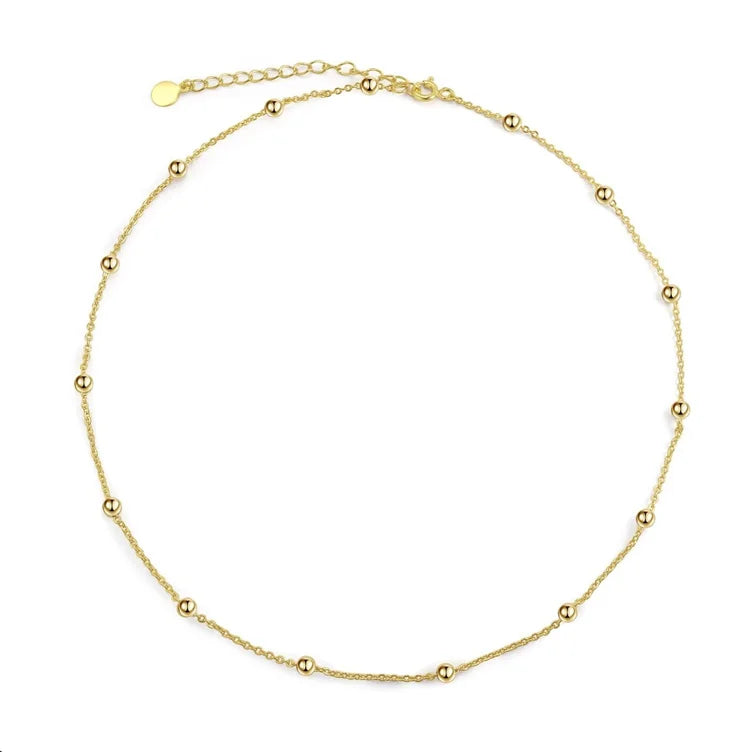 Factory Wholesale 18k Real Gold PVD Plated 925 Sterling Silver Beads Chain Necklace for Women