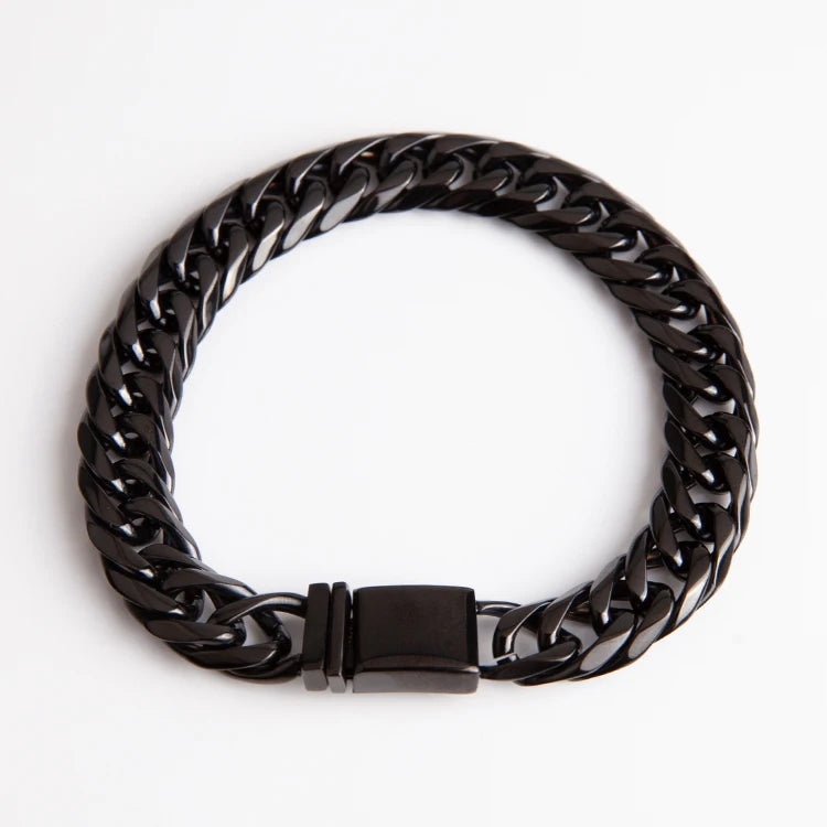 Hip Hop Stainless Steel Jewelry Polished Plated Gun Black Double Buckle Thick Bracelet for Men