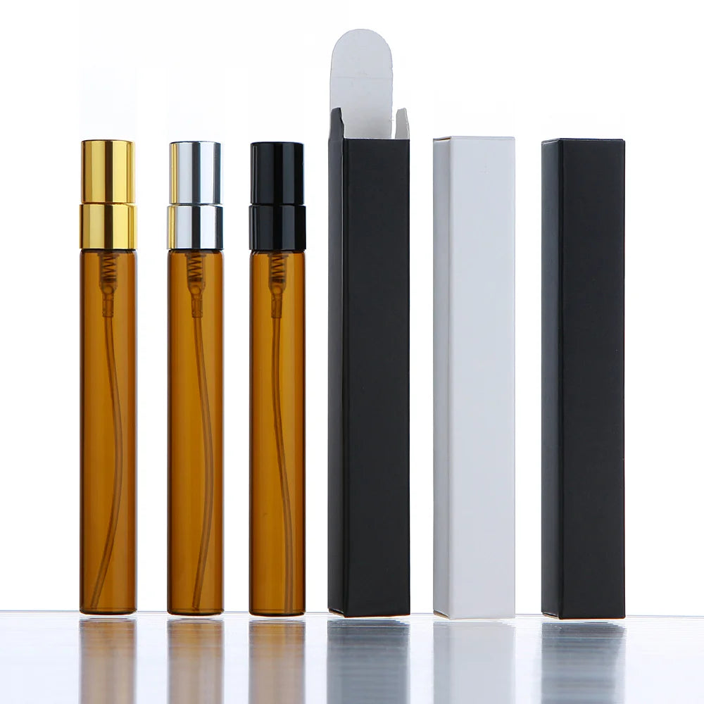 10ml Empty Refillable Amber Glass Perfume Spray Dispenser Bottle Pump Sprayer Screen Printing 100pcs MOQ Paper Box Packaging