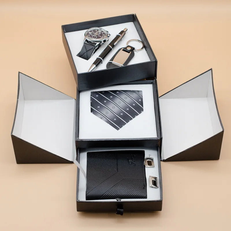 2024 Luxury Customizable Business Gift Ideas Pieces Gift Box Preset Belt Pen Wallet Watch Key Chain Company Activities Gift Set