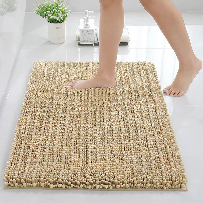 Modern Luxury Anti-Slip Solid Chenille Bath Mats Hotmelt Bottom Bath Rug Set for Bathroom