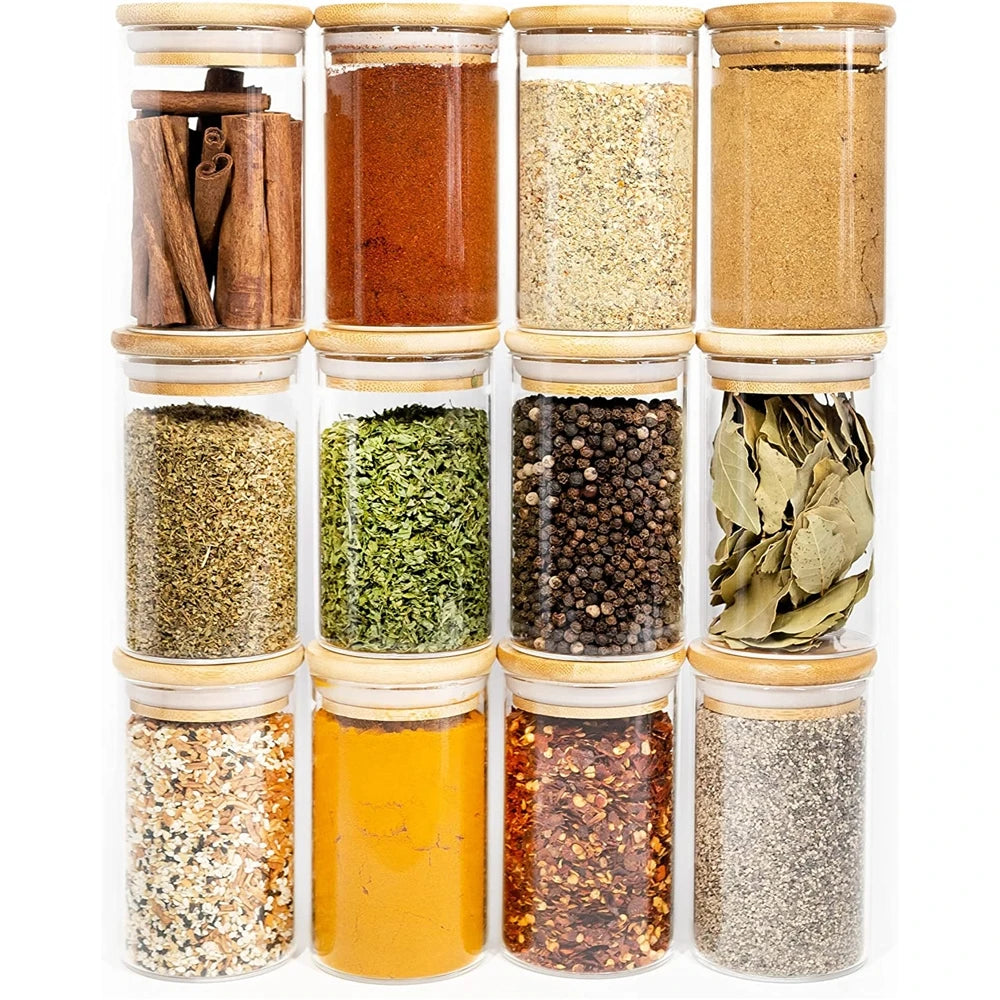 High Borosilicate Glass Storage Containers with Bamboo Lid Sealed Cereal and Food Jar for Travel
