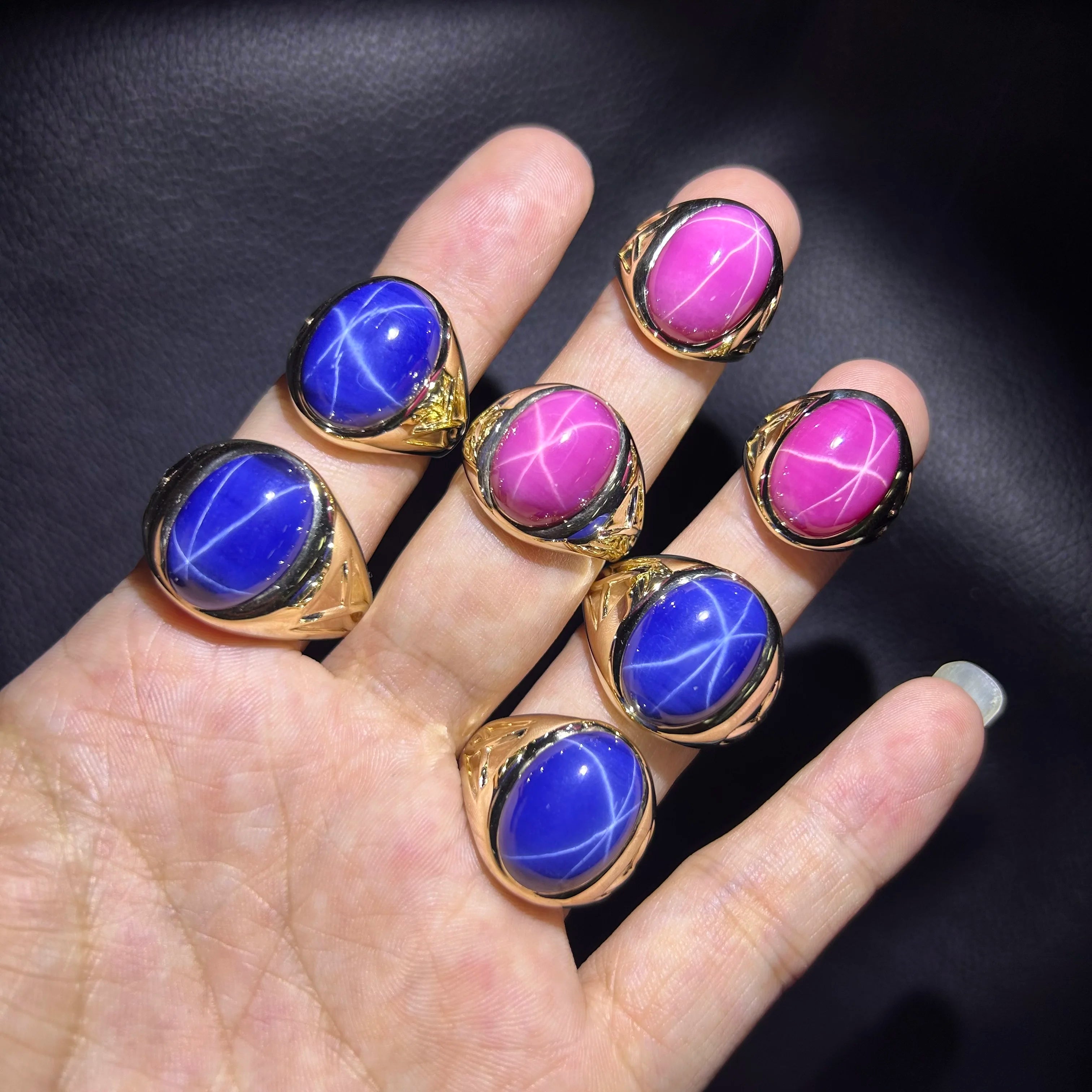 10K Yellow Gold Ring 13x18mm Lab Star Ruby Star Sapphire Gemstone Ring Men Rings