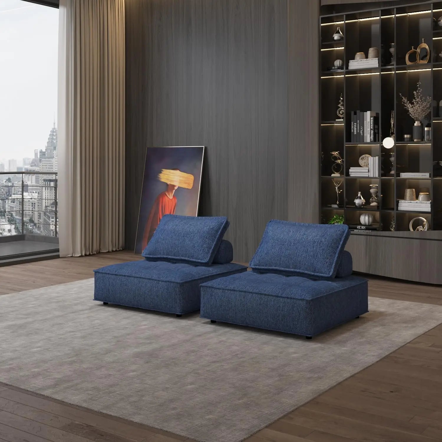Italian Minimalist Modular Sofa Set-Sponge-Filled Convertible Fabric Blocks Free Combination Living Room Furniture for Modern