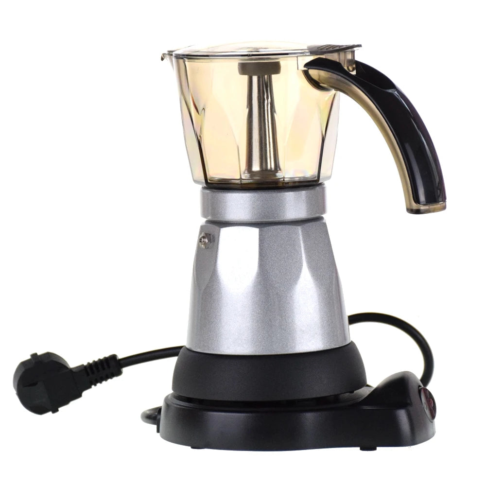 Ecocoffee Italian Electric Moka Pot with Acrylic Cup Espresso Moka Maker 3 and 6 Cups Highly Resistant Aluminium B10