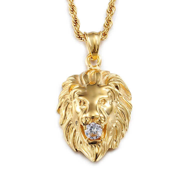 Wholesale Fine Jewelry Pendants & Charms 18k Gold Plated Stainless Steel Lion Head Zircon Locket Pendant