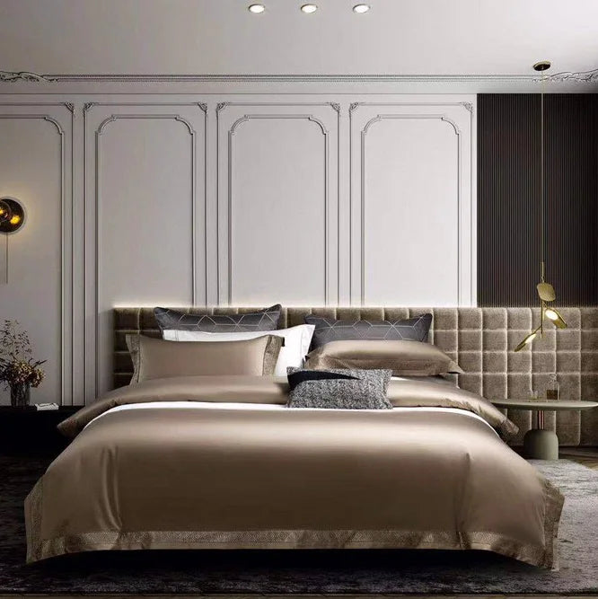 European Style 100% Cotton Brown Duvet Cover king Size Beige Bed Sheet Solid Color Home Textile Bedding Set Supplier