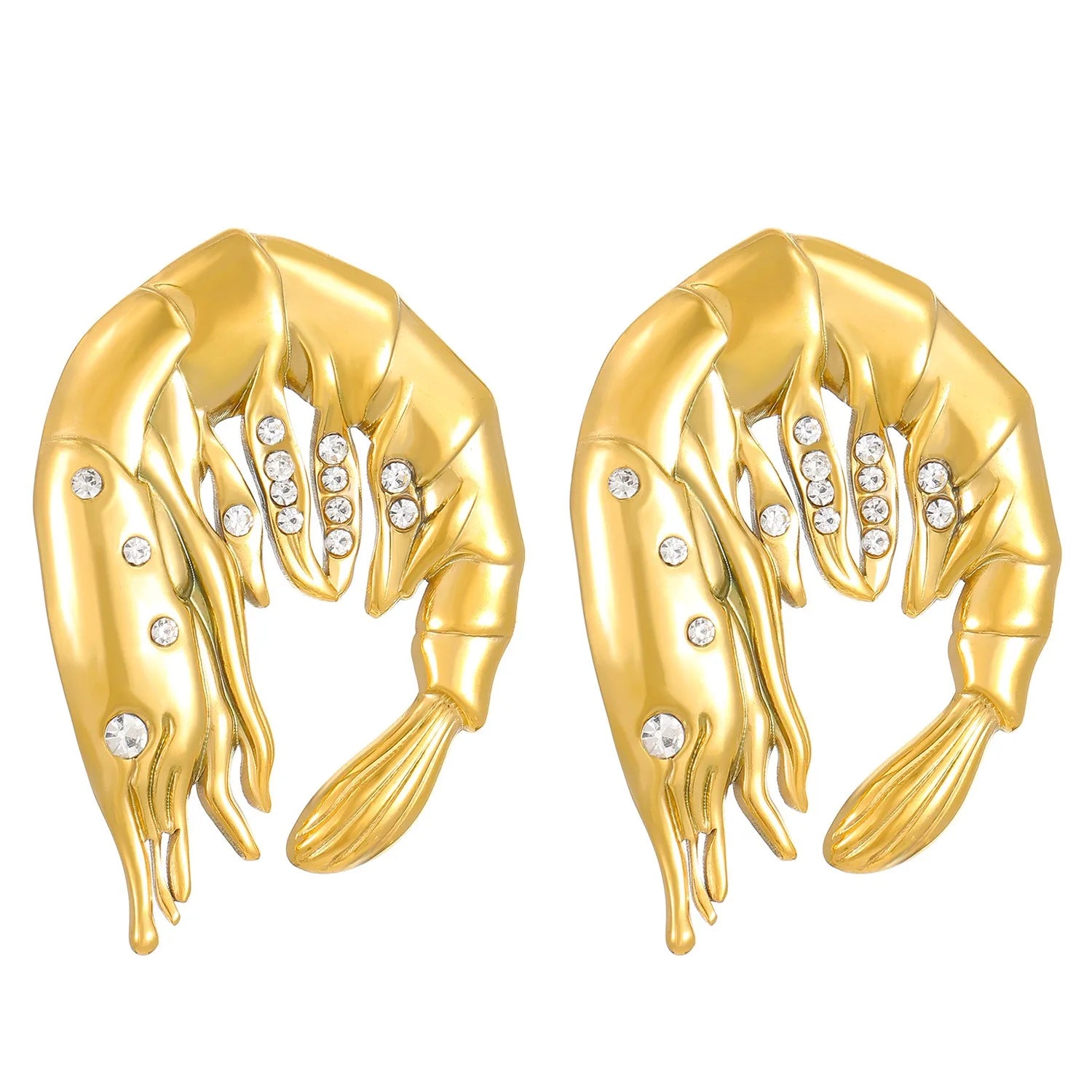 Creative Shrimp Animal Stud Earrings Exaggerated Gold Shrimp Stainless Steel Marine Life Theme Women Earrings