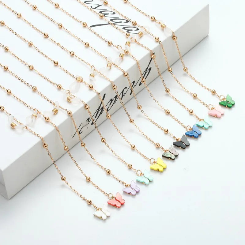 Hot Sale 27.5 Inch Butterfly Gold Bead Lanyard Eyeglass Chains and Cords Eyeglass Necklace Eyewear for Women
