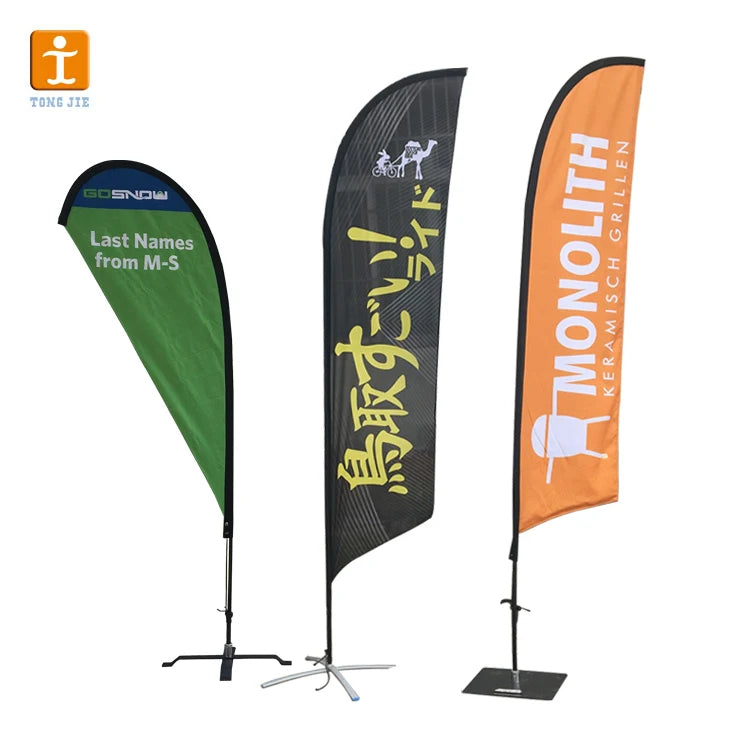 Custom Outdoor Spike Base Stand Pole Beach Feather Teardrop Banner Flags