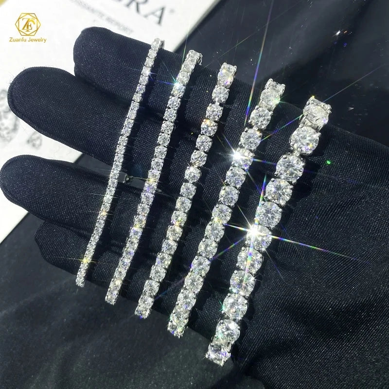 Wholesale Moissanite Tennis Chain 2mm 3mm Mens Tennis Bracelet 100% 925sliver Vvs Diamond White Moissanite Tennis Bangles