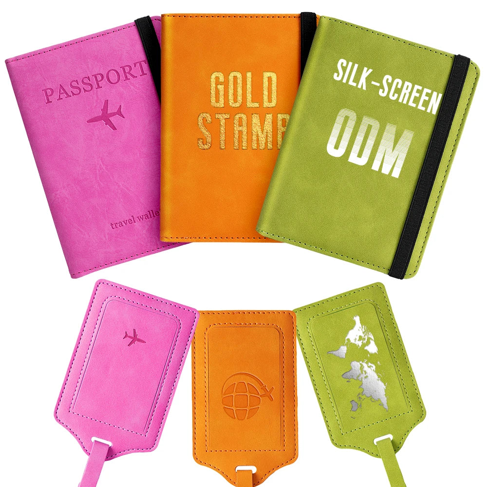 Passport Holder and Luggage Tag Set Pu Leather Passport Case Cover Wallet Luxury Slim Travel Passport Holder for Men Women