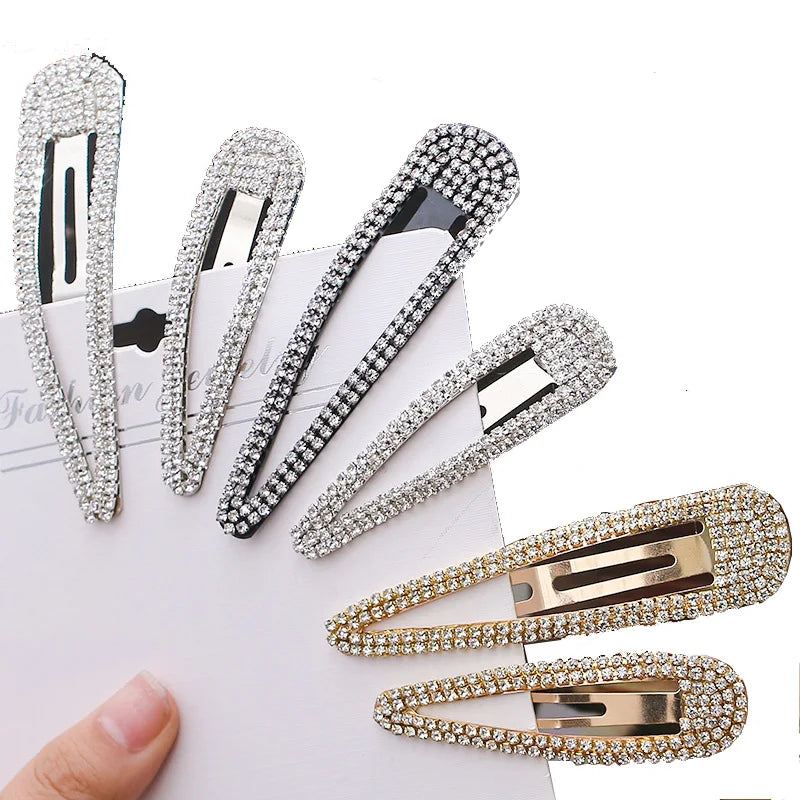 8cm 10.0cm Large Rhinestone Hair Clips Metal Snap Hairpins With Crystal Stones for Womens