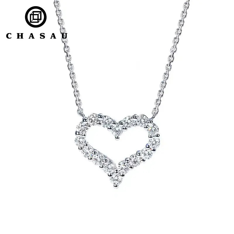 925 Sterling Silver Woman Necklace Round Cut 1.5mm Cluster-Set Choker Real Moissanite Heart Pendants Necklace