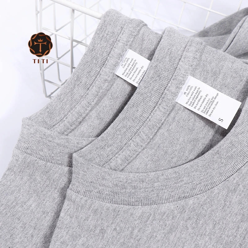 TITI Summer Customized Blank Gray Heavy Weight Graphic Tees Crew Neck Design T Shirt for Men Women