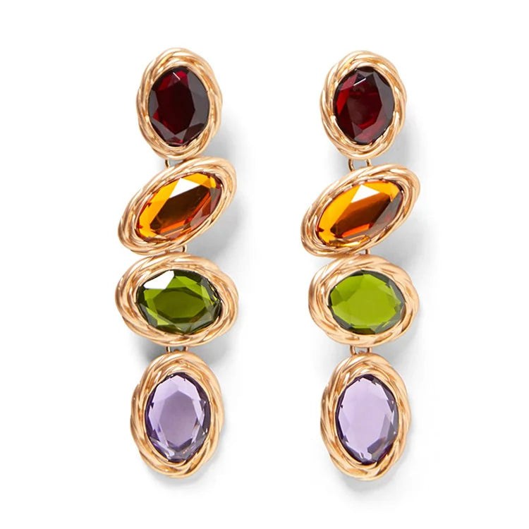 Free Sample Bohemian Large Luxury Diamond Retro Drop Earring Candy Color Long Rhinestone Earrings