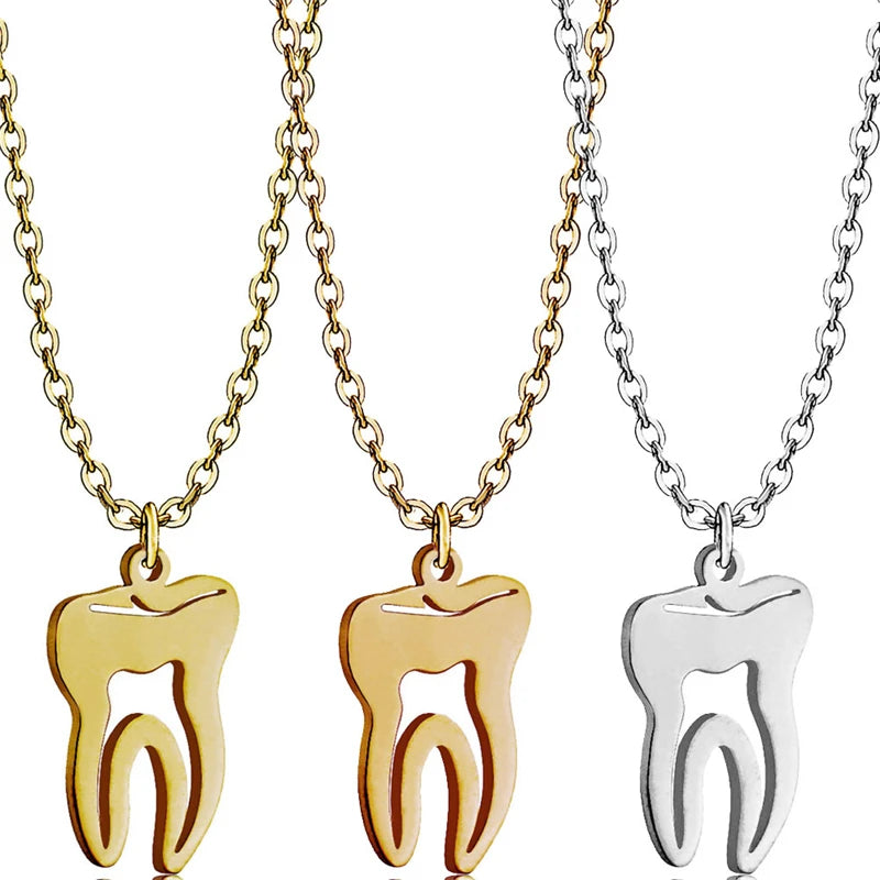 Doctor Dentist Tooth Gold Plated Jewelry Stainless Steel Necklace