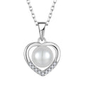 Timeless Women's Bridal Jewelry Gift Sterling Silver Heart Pearl Pendant Necklace with Zircon Accents