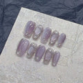 100% Handmade High Quality Reusable Press-On Nails Almond Nail Art Hand-Drawn Cat Eye Gel Metal Flowers ABS False Finger
