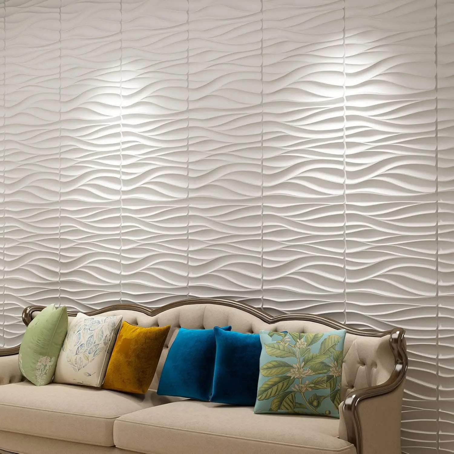 ZJ Popular Sale 19.7*19.7 Interior Wall Decoration Modern Design 3D PVC Ceiling Tile Wave Wall Panels for Warehouse Exterior Use
