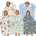 New Hooded Warm Kids Printed Flannel Blanket Hoodie Children's Wearable Blanket Oversized Hoodie Blanket