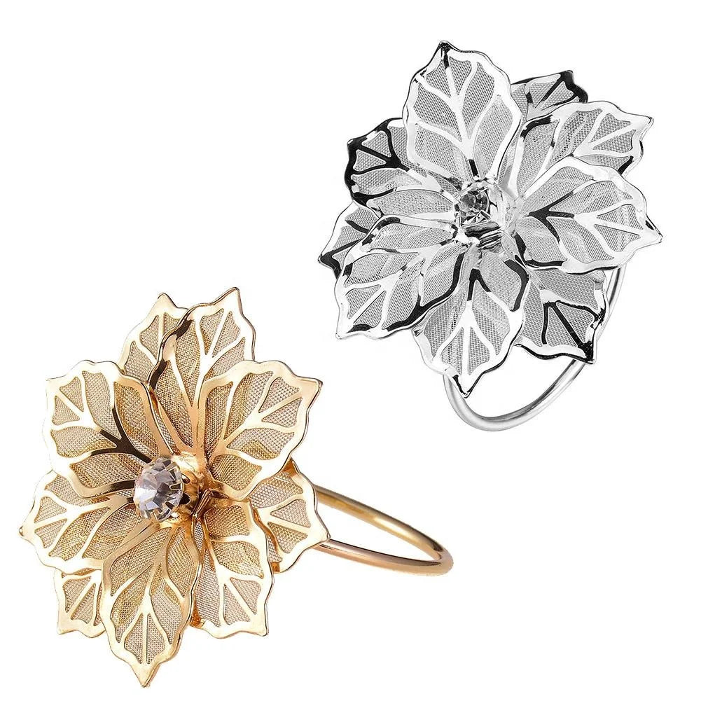 Metal Napkin Rings Hollow Flower Design for Wedding Banquets Dinner Parties Birthdays Family Gatherings-Table Decor Napkin