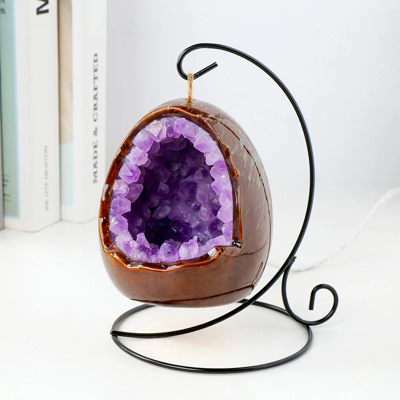 New Arrivals Natural Amethyst Crystal Dinosaur Egg Night Light Crystal Night Light Amethyst Geode Lamp