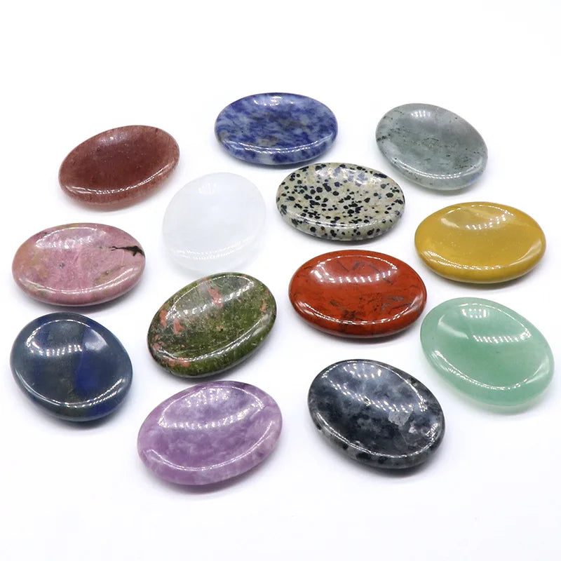 Wholesale Eco-Friendly Oval Natural Gemstone Carved Love Thumb Massage Energy Chakra Crystal Worry Stone Pocket Stones