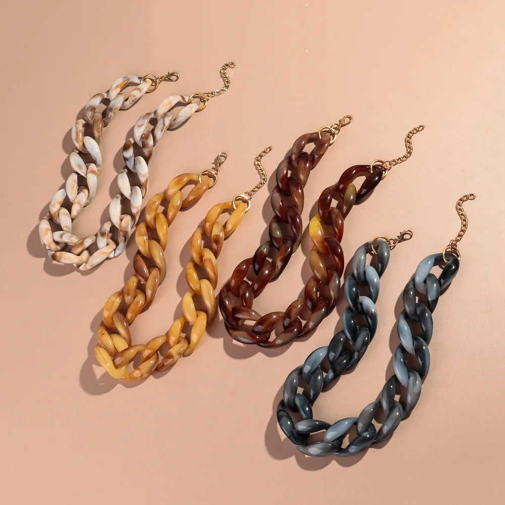 Elegant French Vintage Women's Jewelry Custom Length Chunky Resin Marble Chain Acrylic Necklace for Women Men