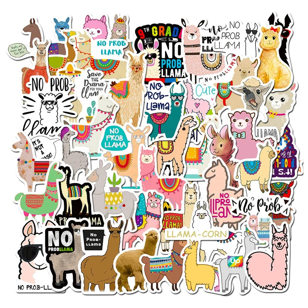 50Pcs Funny Alpaca Sheep Animal Cute Animal Cup Decoration Girl Vinyl PVC Label Stickers