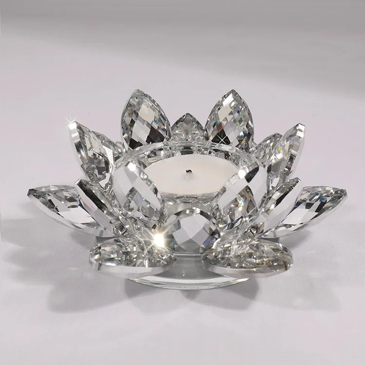 MH-H0057 Wedding Decoration Clear Crystal Lotus Flower Candle Holder Glass Nail Glue Holder