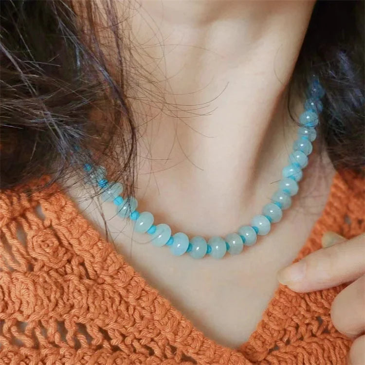 Factory Direct Vintage Style Turquoise Chalcedony Bead Necklace and Bracelet Set New Design Fashion for Women's Wedding Party