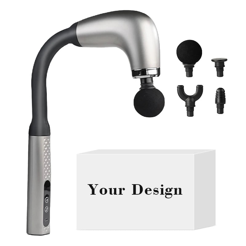 2025 New U-Shaped Back Massager Body Deep Tissue Massage Gun with Extended Handle With 4 Massage Heads for NeckShoulder
