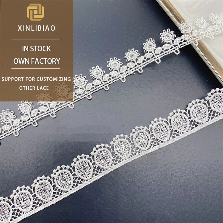 Wholesale Water Soluble Polyester Embroidered Lace Children's Dress Decoration Off-the-stock Sequin LaceLace Trim