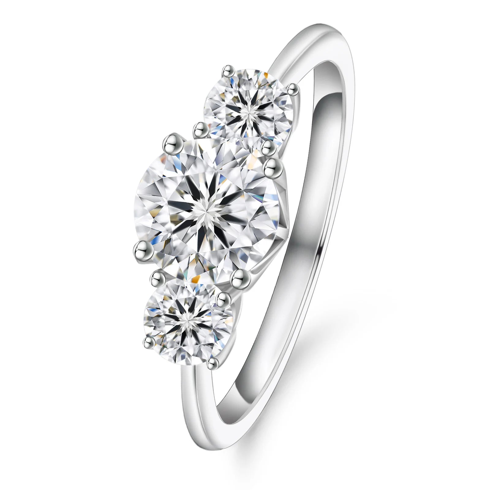 3 Stone Lab-Grown Diamond Round Cut Engagement Ring 18K White Gold Anniversary Wedding Promise Solid Gold Ring for Women