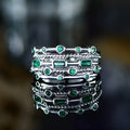 Huitan Stackable 925 Silver Plated Ring Green Blue Many Round Rectangle CZ Rings Double Layer Fashion Silver Dainty Rings