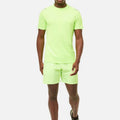 2024 Men's Fluorescent Green Nylon Spandex T-shirt Custom Heat Transfer  Logo Short Sleeve Collar T-shirt Reflective Shorts Suit
