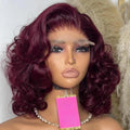 13*4 Burgundy Remy Human Hair Short Loose Body Wave Brazilian Raw Hair bob Virgin Curly Hair with Bangs Wholesale