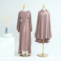 2024 Muslim EID Dubai Abaya Plain Design 2 Piece Khimar Hijab Middle East Turkey Cuff Jilbab
