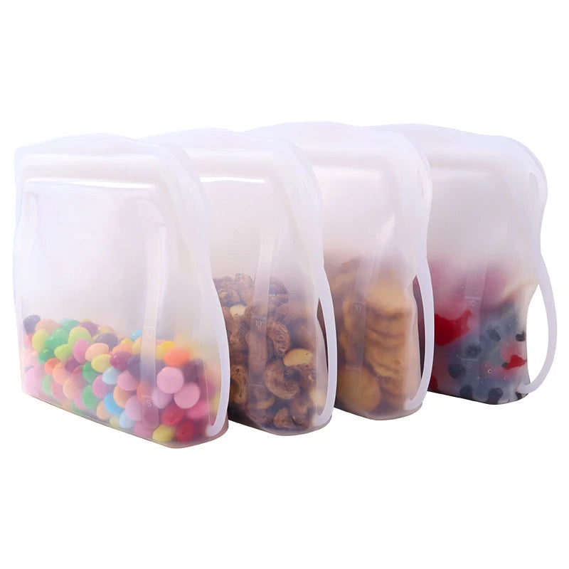 Multifunction Waterproof 500ML Zip Lock Stand up Snacks Bag Pouch Reusable Silicone Food Storage Freezer Bag with Zipper Closure