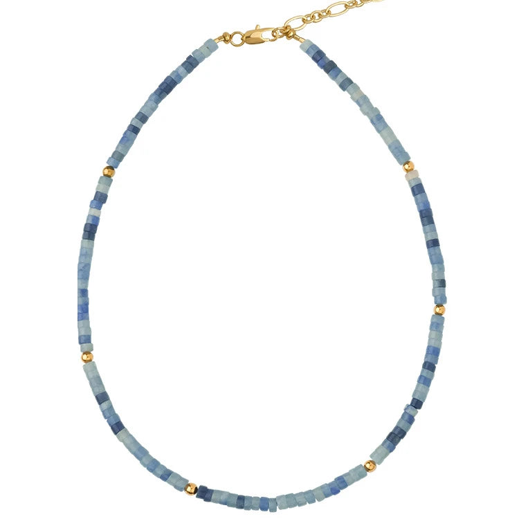 Zooying Tiny Cylinder Natural Stone Necklace Stainless Steel Gold Beads Beaded Necklace for Women
