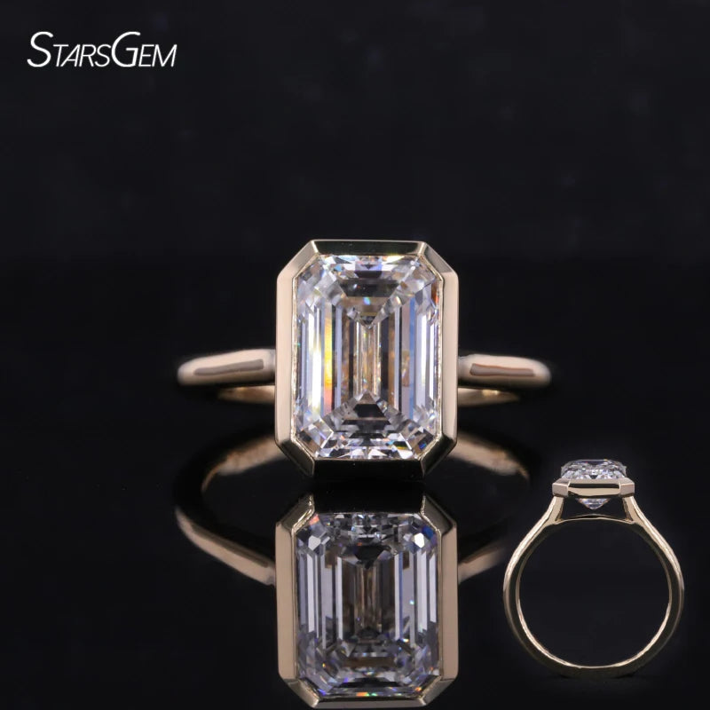 Starsgem Bezel Setting Jewelry Emerald Cut 1ct 2ct 3ct Hpht Cvd Lab Grown Diamond Engagement Ring Low Price