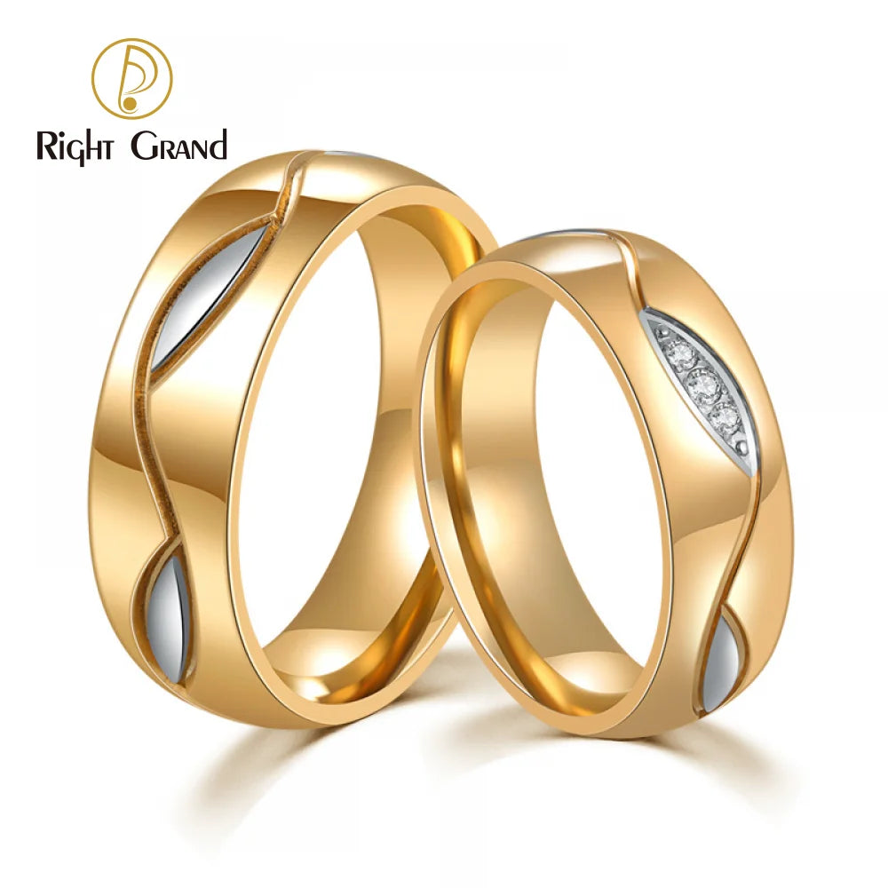 Wedding Rings Lover Cubic Zirconia Stainless Steel Ring Black Gold Color Couple Rings Engagement Jewelry Couple
